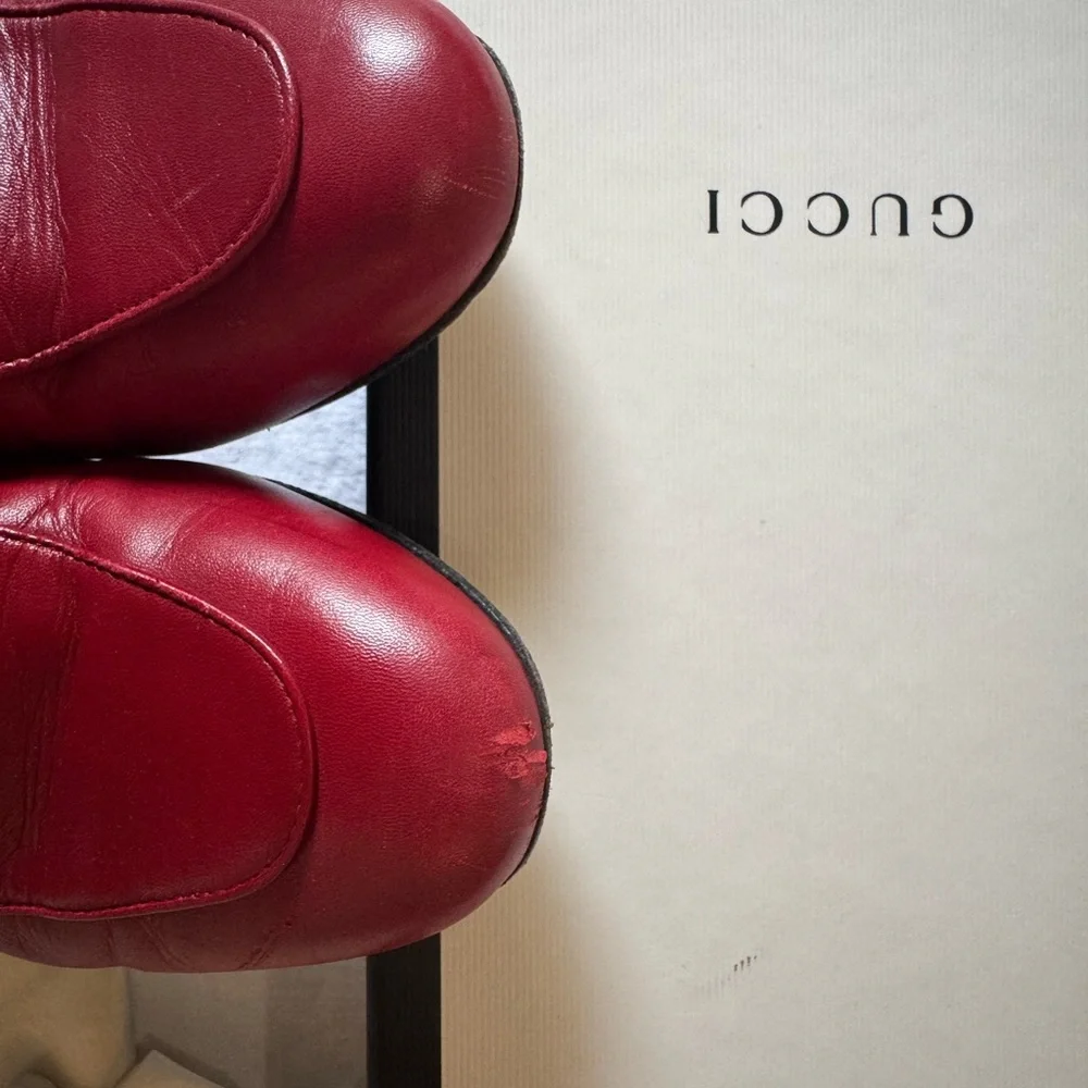 Gucci Burgundy Leather Mules with Gold Detail - Picture 8 of 10